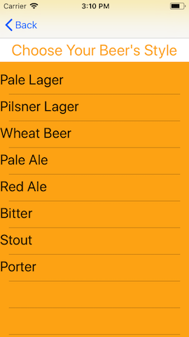 Screenshot from the iOs Perfect Beer app